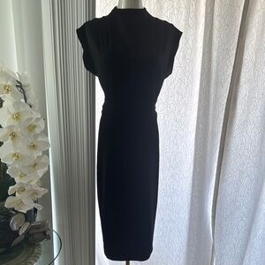 Elegant Draped Mock Neck Black Dress